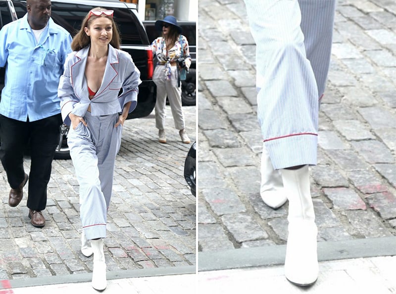 Gigi Hadid Street Styles in white boots 