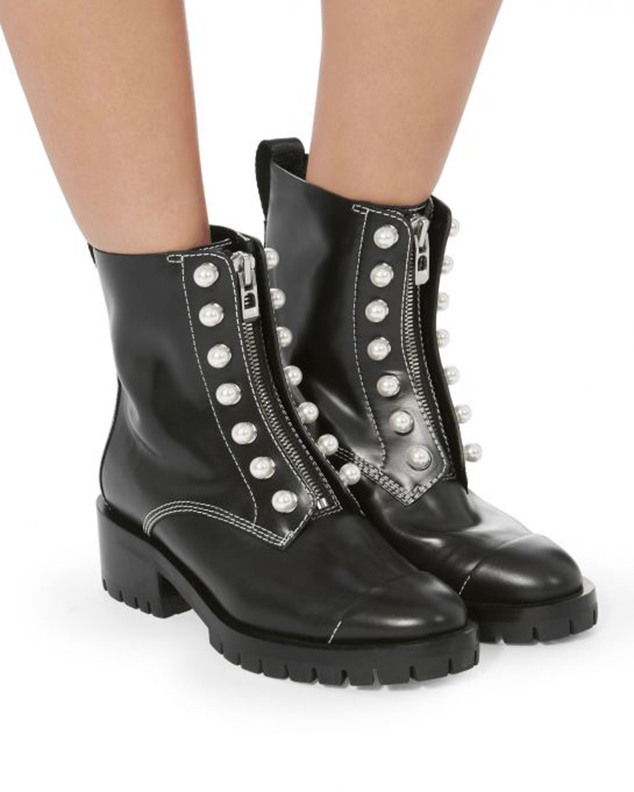 Gigi Hadid zipper pearl combat boots 