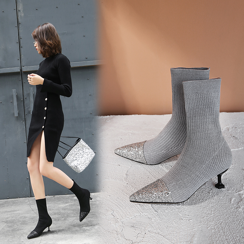 sock heel boots outfit