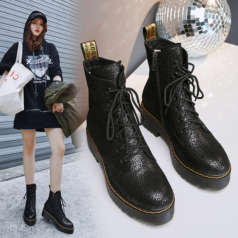 DEL GLOSSY COMBAT ANKLE BOOTS