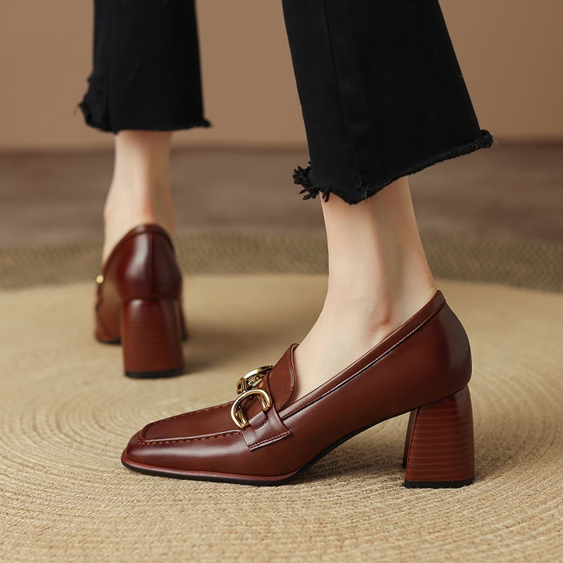 CHIKO Yegane Square Toe Block Heels Loafers Shoes