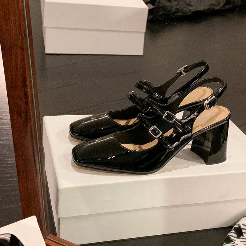CHIKO Marina Square Toe Block Heels Slingback Shoes