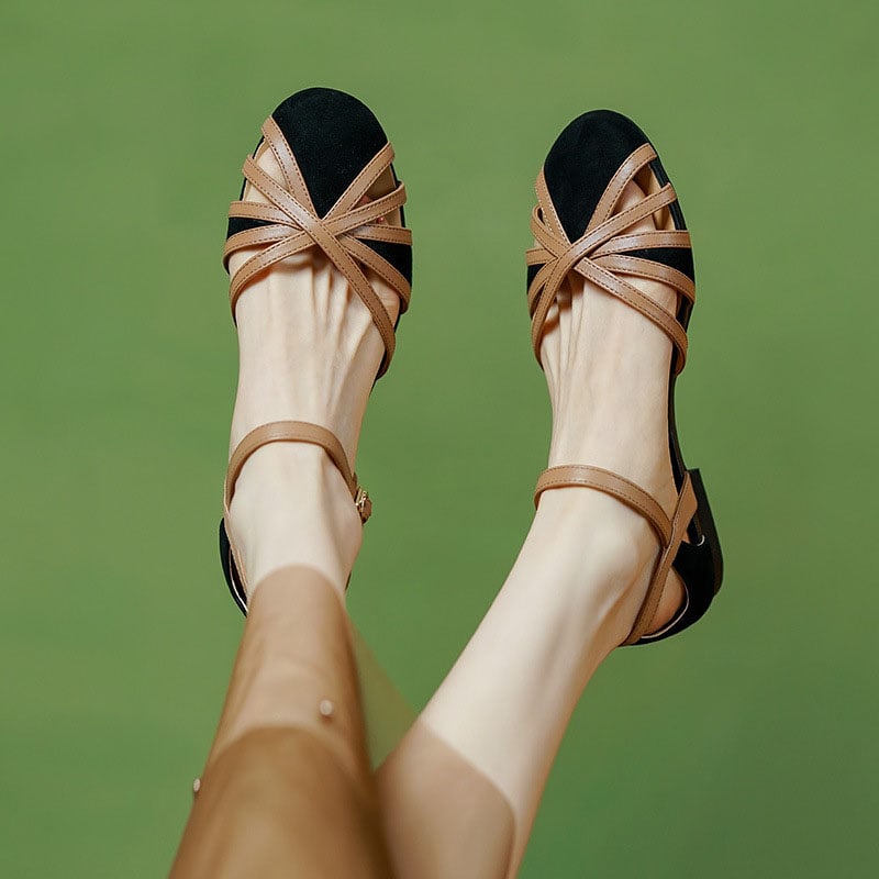 CHIKO Almundina Round Toe Block Heels Flats Sandals