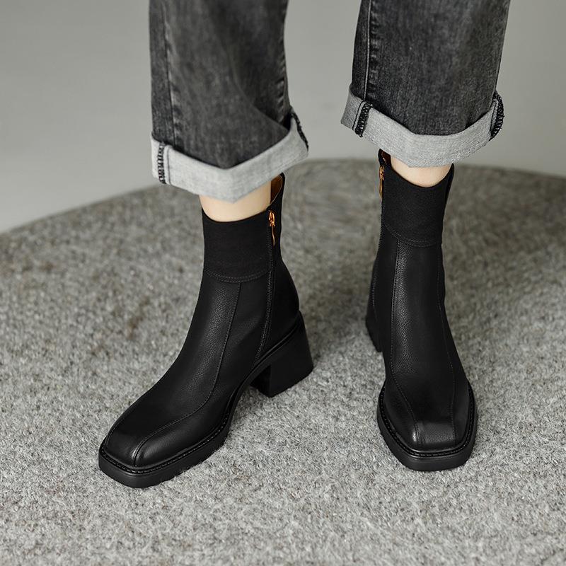 CHIKO Marquitta Square Toe Block Heels Ankle Boots