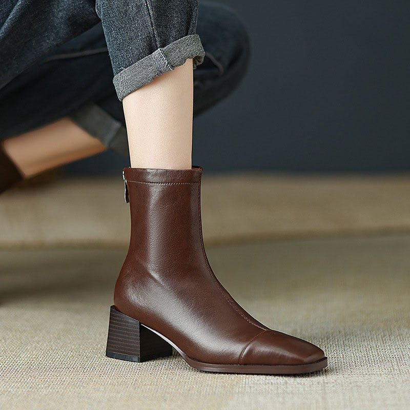 CHIKO Henar Square Toe Block Heels Ankle Boots