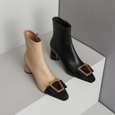 CHIKO Heli Square Toe Block Heels Ankle Boots