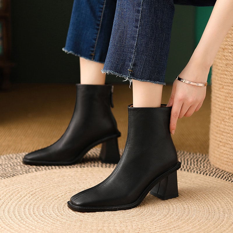 CHIKO Mel Square Toe Block Heels Ankle Boots