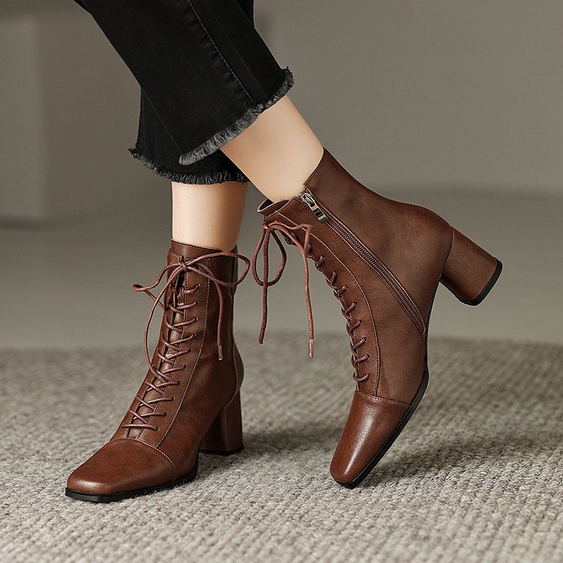 Women fashion shoes lace up boots