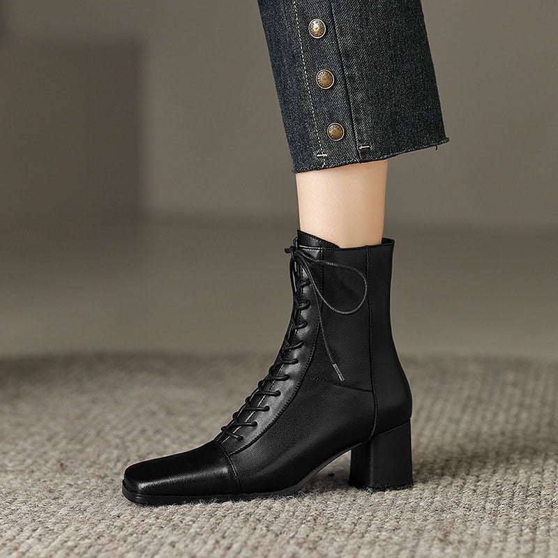 CHIKO Morganda Square Toe Block Heels Ankle Boots
