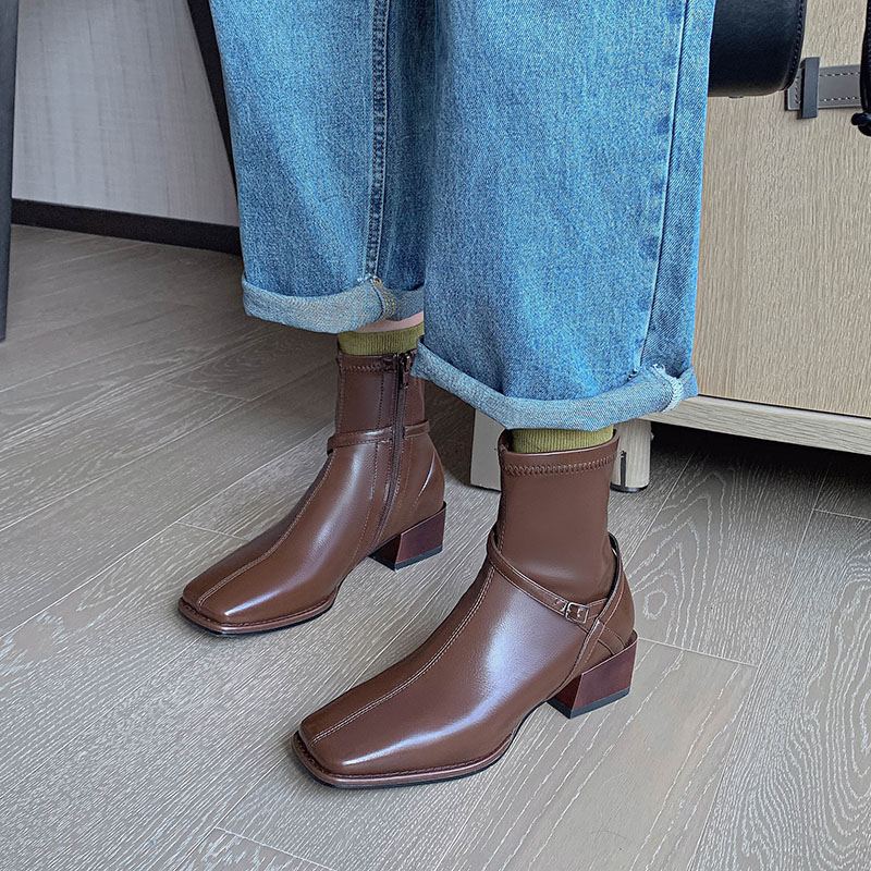CHIKO Pepita Square Toe Block Heels Ankle Boots