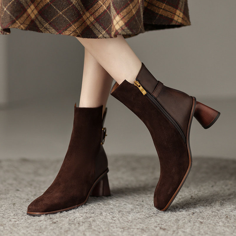 CHIKO Pascuala Square Toe Block Heels Ankle Boots