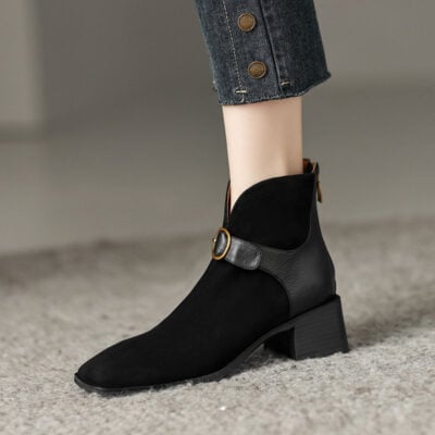 CHIKO Parmenias Square Toe Block Heels Ankle Boots