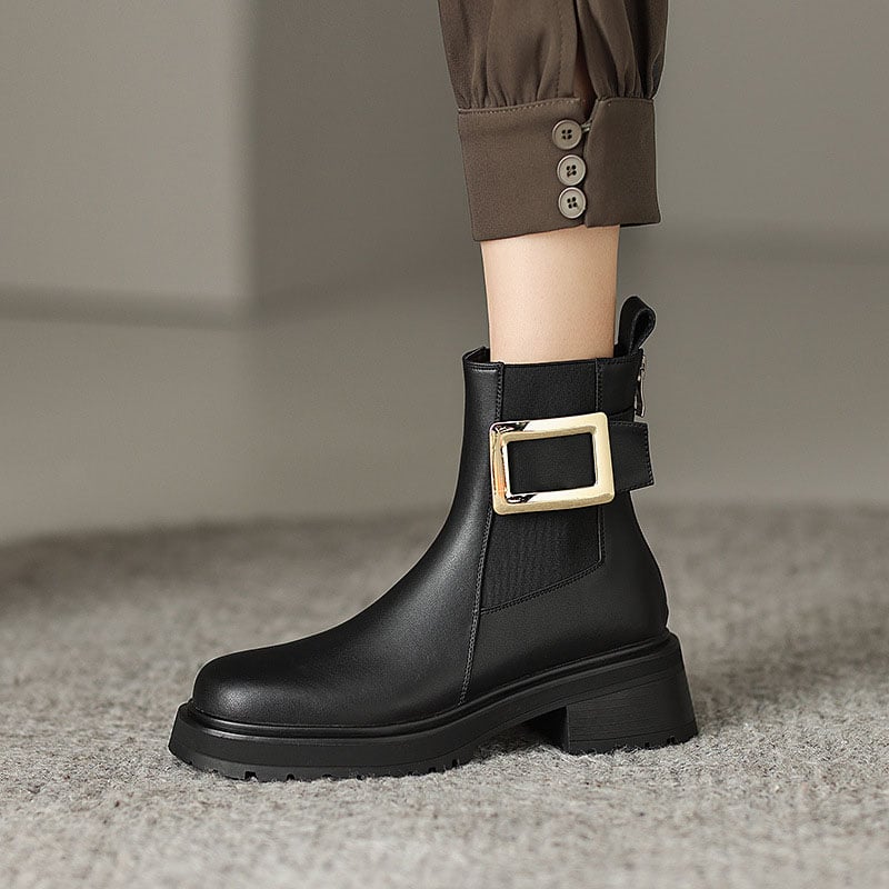 CHIKO Pancha Round Toe Block Heels Ankle Boots