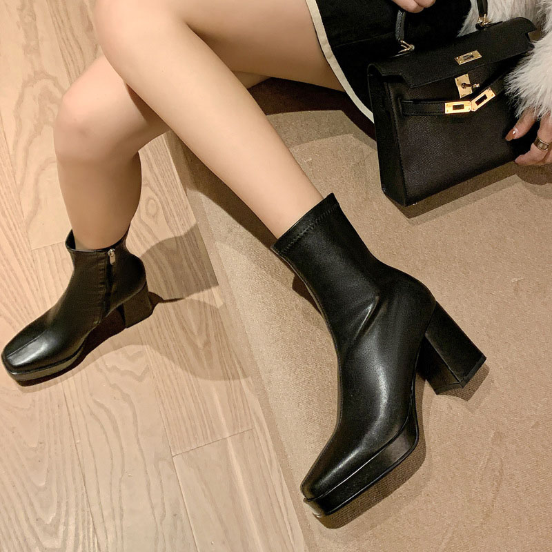 CHIKO Rudecinda Square Toe Block Heels Ankle Boots