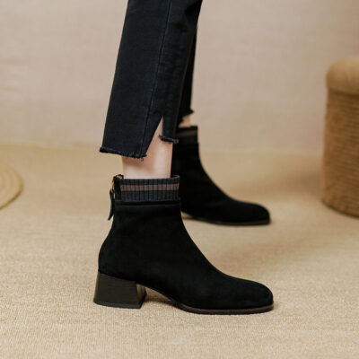 CHIKO Ricarda Square Toe Block Heels Ankle Boots