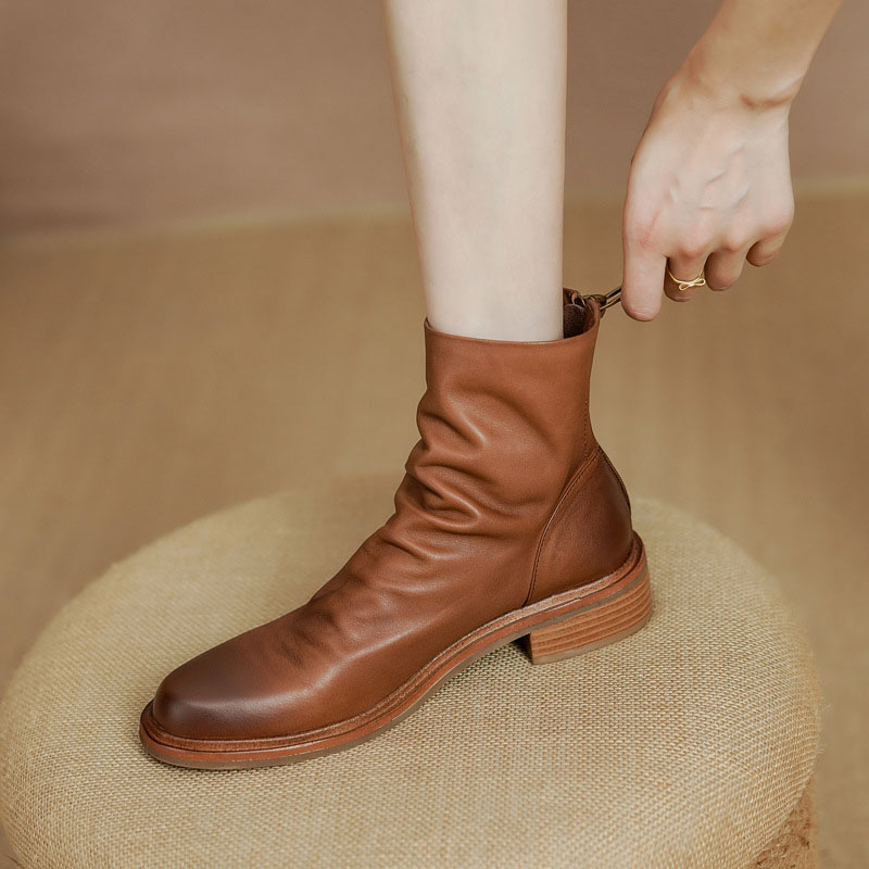 CHIKO Sagrario Round Toe Block Heels Ankle Boots
