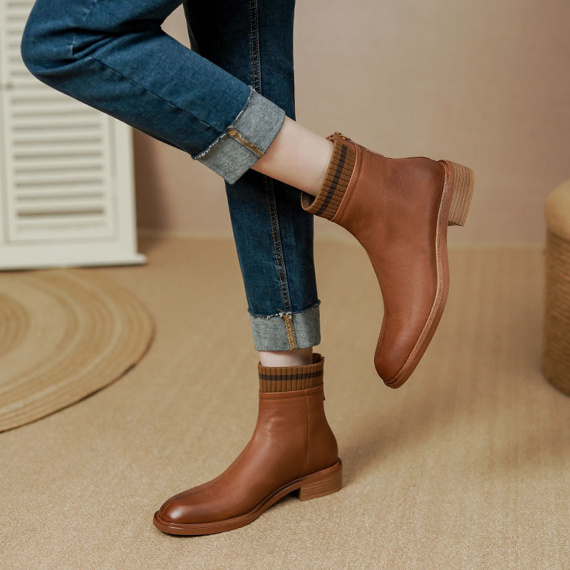 CHIKO Rosalyn Round Toe Block Heels Ankle Boots