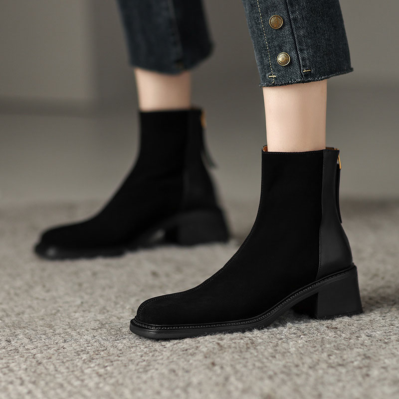 CHIKO Salbatora Square Toe Block Heels Ankle Boots