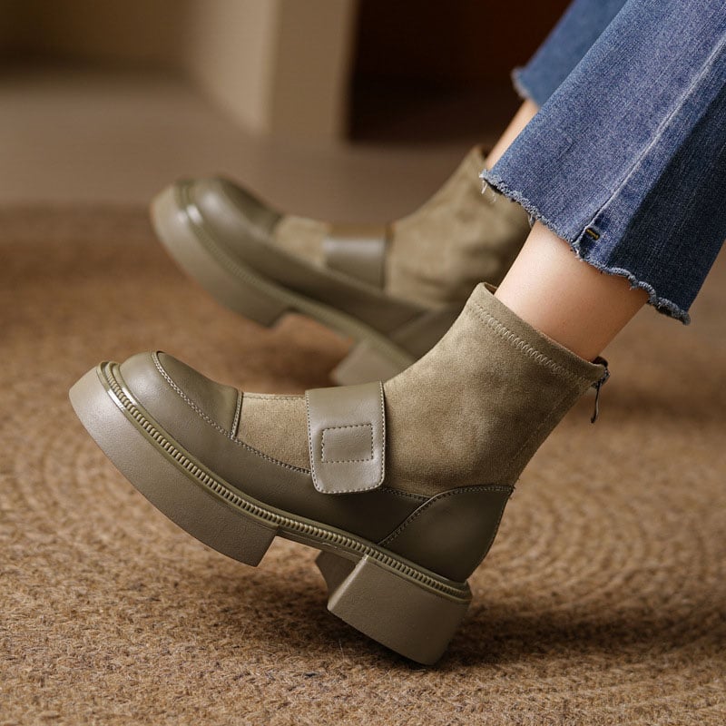 CHIKO Chriki Round Toe Block Heels Ankle Boots