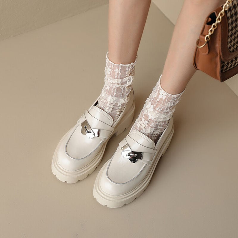 CHIKO Sanura Round Toe Block Heels Loafers Shoes