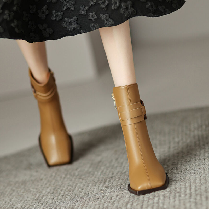 CHIKO Sudi Square Toe Block Heels Ankle Boots