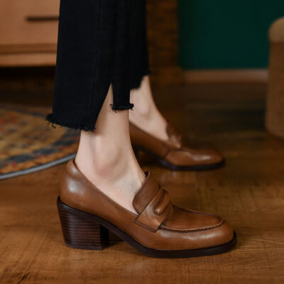 CHIKO Jabari Round Toe Block Heels Loafers Shoes