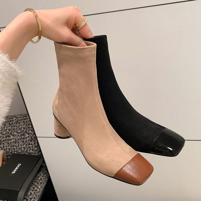 CHIKO Carina Square Toe Block Heels Ankle Boots