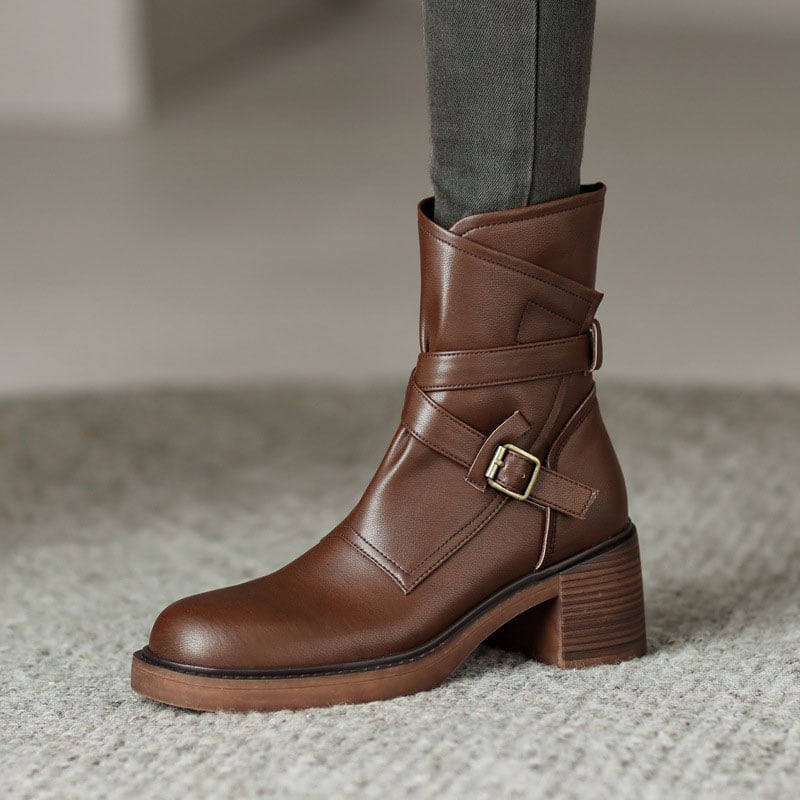 CHIKO Rogelia Round Toe Block Heels Ankle Boots