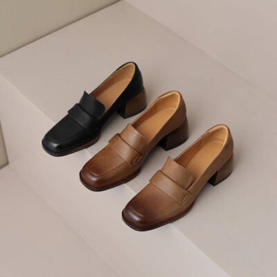 CHIKO Amser Square Toe Block Heels Loafers Shoes