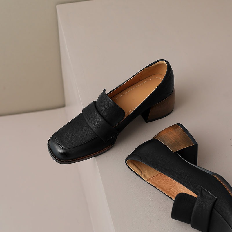 CHIKO Amser Square Toe Block Heels Loafers Shoes