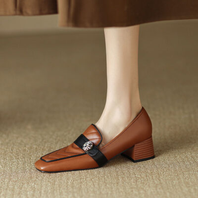 CHIKO Bryn Square Toe Block Heels Loafers Shoes