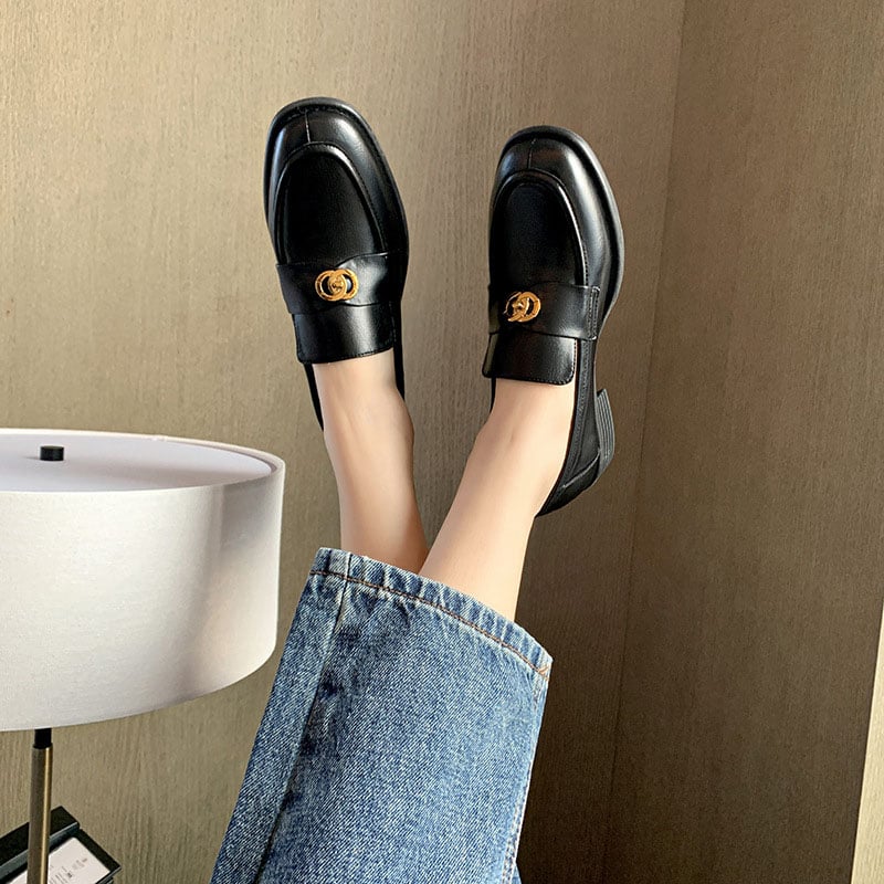 CHIKO Nuru Round Toe Block Heels Loafers Shoes