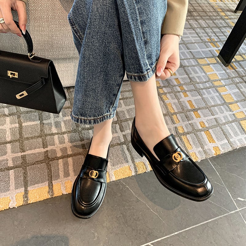 CHIKO Nuru Round Toe Block Heels Loafers Shoes