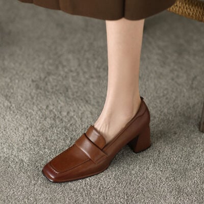 CHIKO Shani Square Toe Block Heels Loafers Shoes