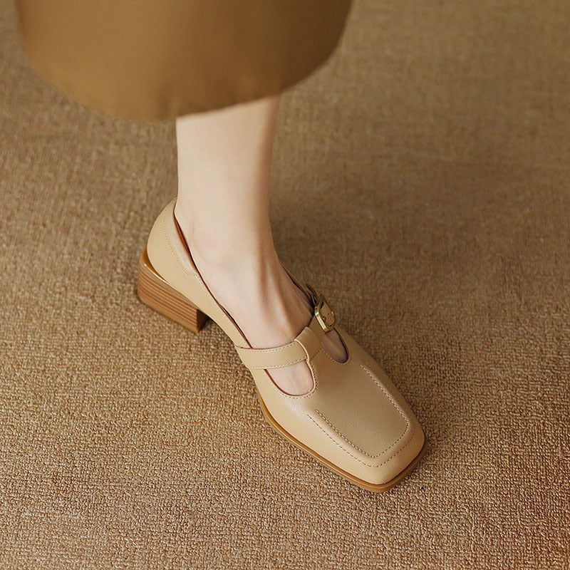 CHIKO Amber-Lynn Square Toe Block Heels T-Strap Shoes