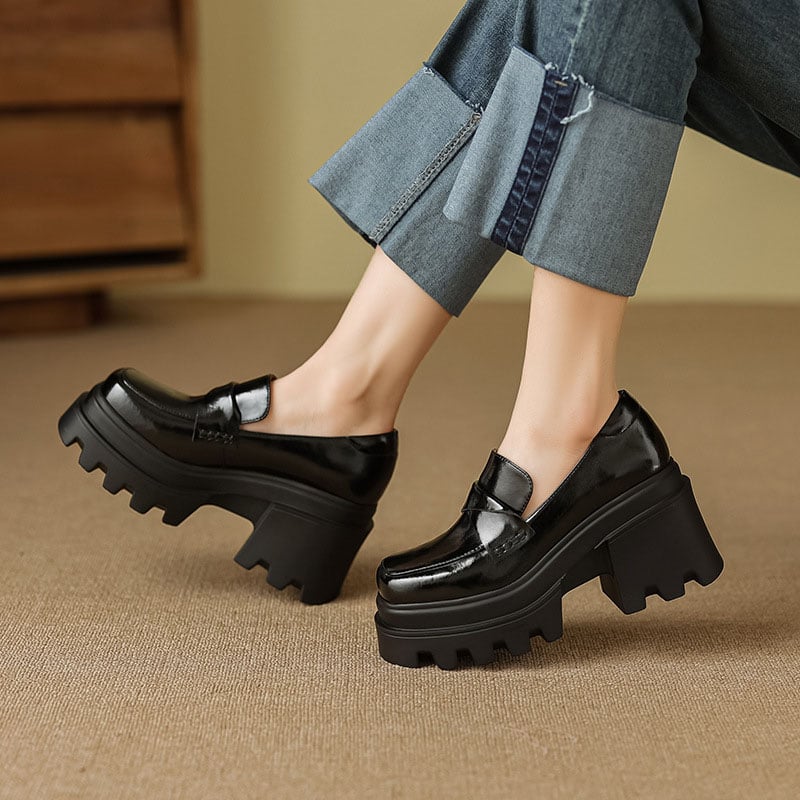 CHIKO Donisha Square Toe Block Heels Loafers Shoes
