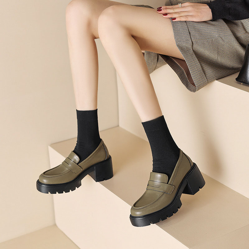 CHIKO Dalisha Round Toe Block Heels Loafers Shoes