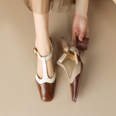 CHIKO Jonni Square Toe Block Heels T-Strap Shoes