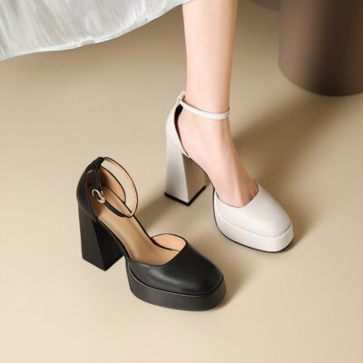 CHIKO Jolisa Square Toe Chunky Heels Pumps Shoes