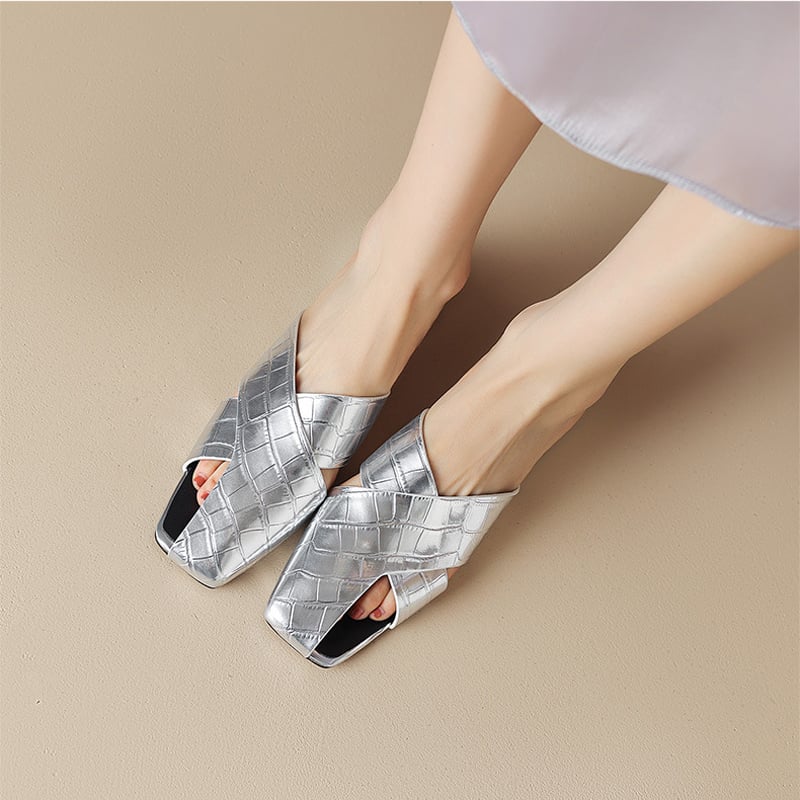 CHIKO Kenesha Square Toe Block Heels Slides Sandals