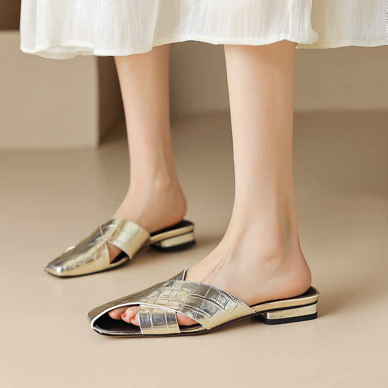 CHIKO Kenesha Square Toe Block Heels Slides Sandals