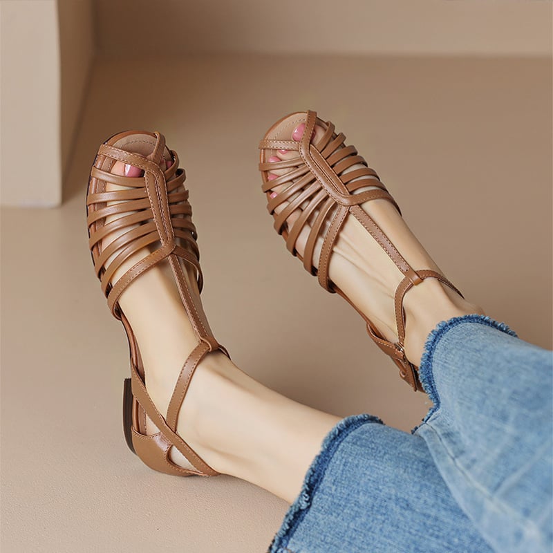 CHIKO Keshara Peep Toe Block Heels T-Strap Shoes