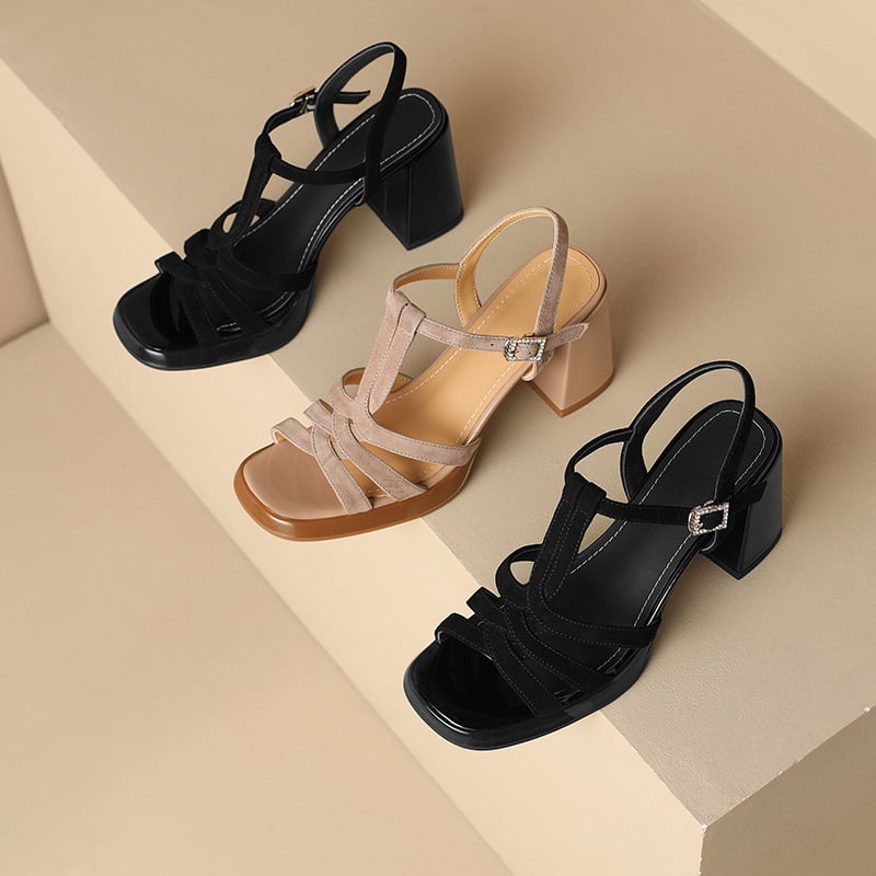 CHIKO Lekeisha Open Toe Block Heels T-Strap Shoes