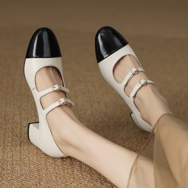 CHIKO Ranielle Round Toe Block Heels Mary Jane Shoes