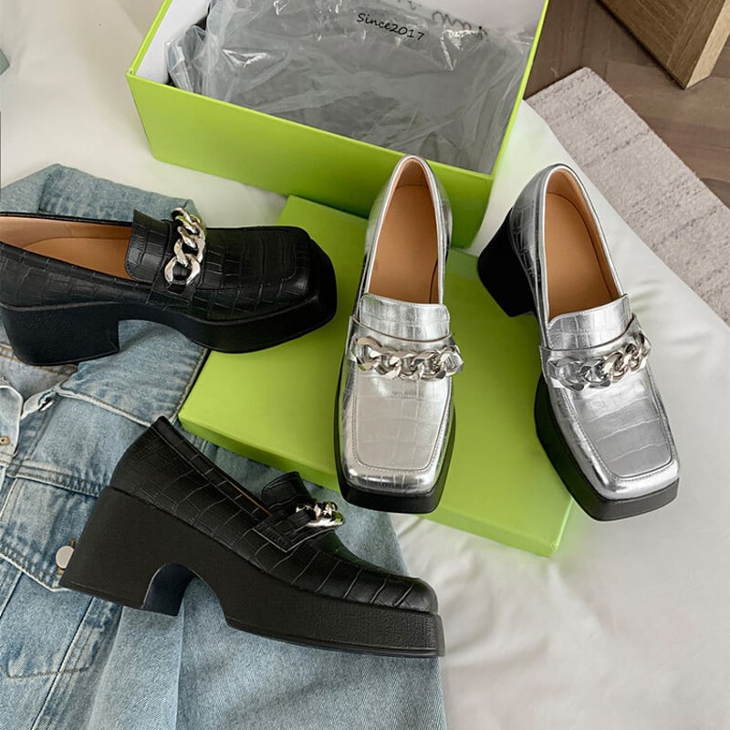 CHIKO Mikyla Square Toe Block Heels Loafers Shoes