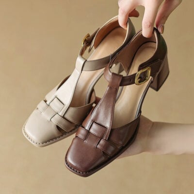 CHIKO Mikhaila Square Toe Block Heels T-Strap Shoes