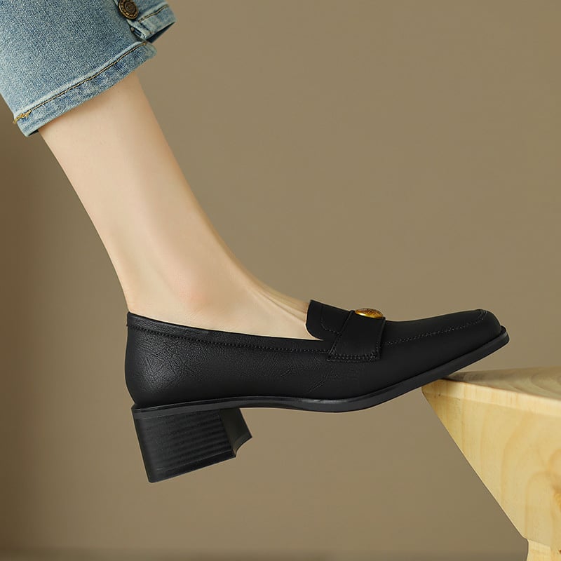 CHIKO Shateria Square Toe Block Heels Loafers Shoes
