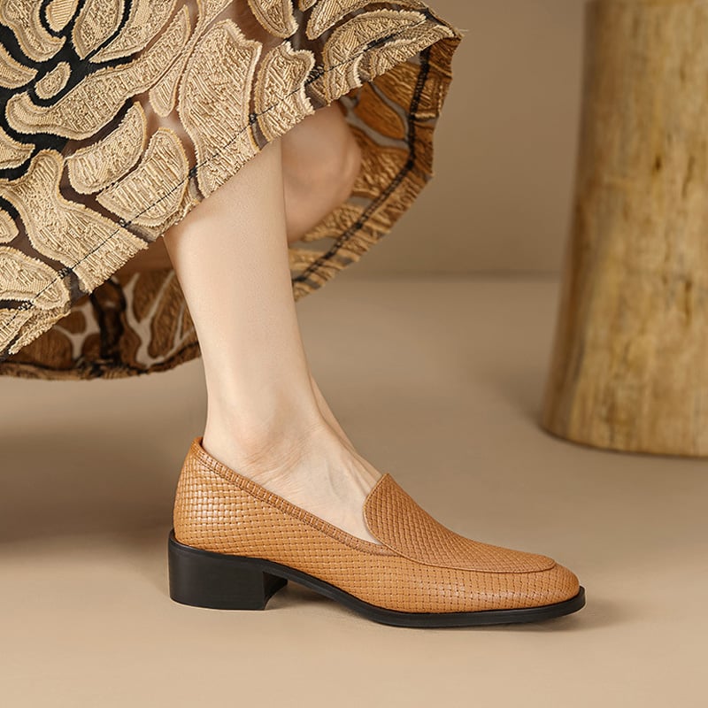 CHIKO Takira Round Toe Block Heels Loafers Shoes