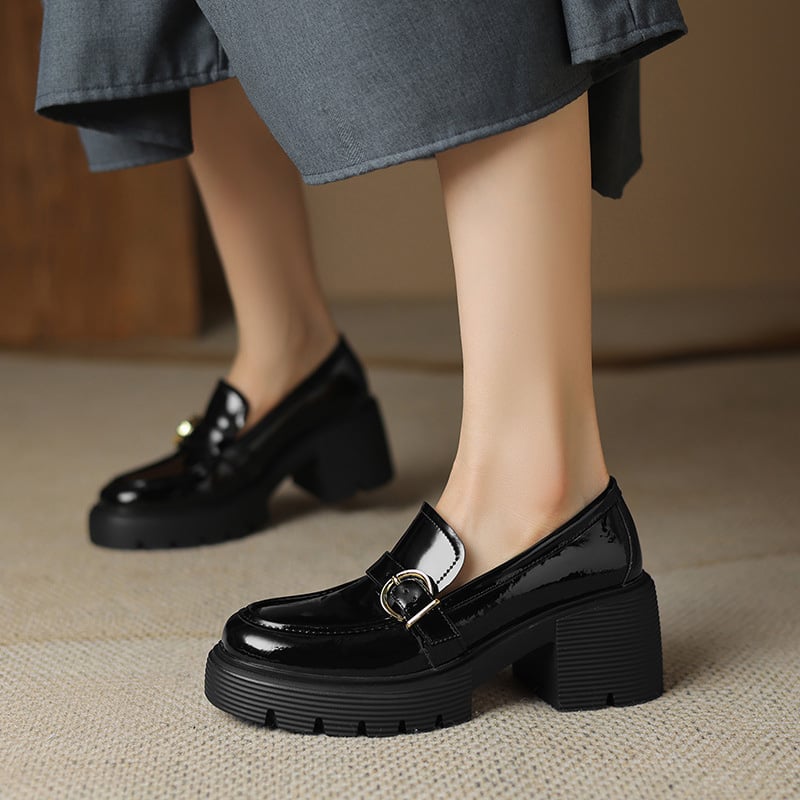CHIKO Shenika Round Toe Block Heels Loafers Shoes