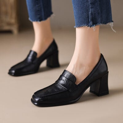 CHIKO Sheriann Square Toe Block Heels Loafers Shoes